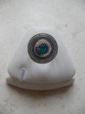 Bague �mail mauve et strass turquoise.