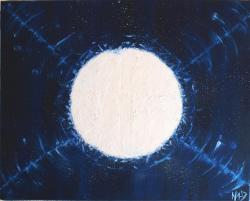 tableau peinture acrylique blanc texturé et fond bleu
