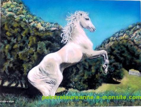 dessin au pastel sec animaux chevaux cheval cabré blanc