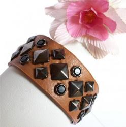 Bracelet cuir rivet marron