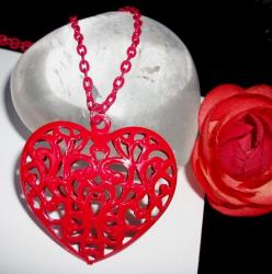 Pendentif Coeur Filigrane Rouge