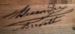 Signature d'Alexandre sur le sommier d'un harmonium